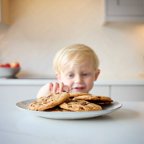 istock Mischievous Young Boy Taking Giant Cookie From Plate In Kitchen At Home 2151905913