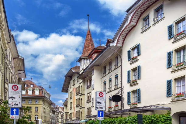 Street with historic houses in Bern downtown, Switzerland