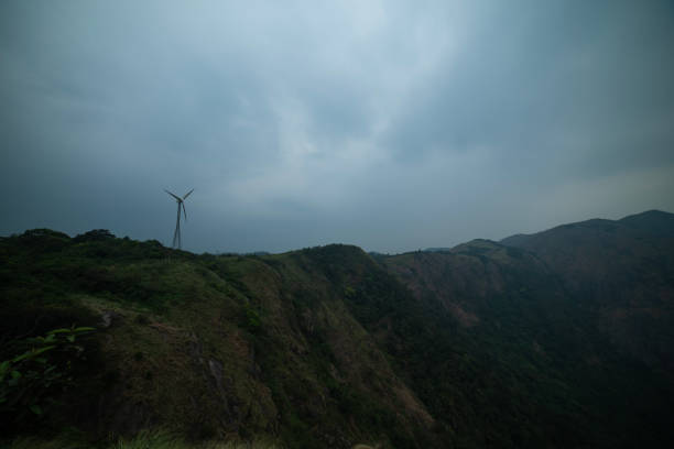 Mountain view with Wind turbine Fan