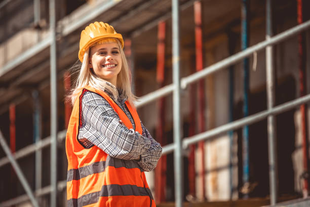 istock Architect woman happy on construction site in industry, planning 2151925144