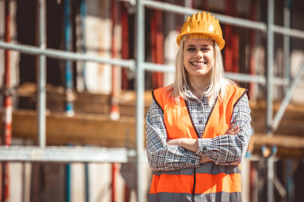 istock Architect woman happy on construction site in industry, planning 2151925149
