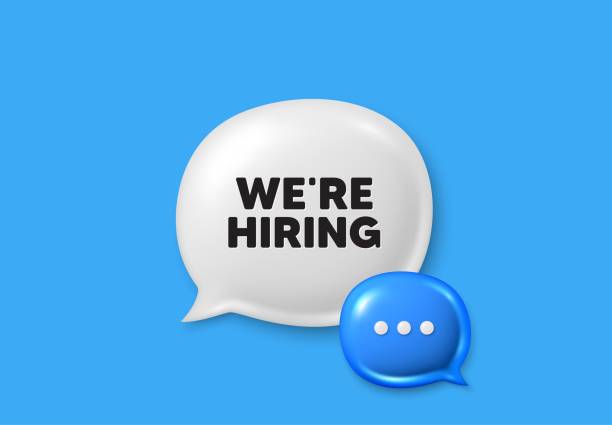 istock We are hiring symbol. Recruitment agency sign. Text box speech bubble 3d icons. Vector 2151925683