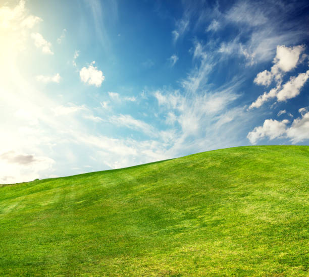 istock A sunny landscape unfolds, featuring meticulously trimmed green grass under a majestic sky 2151929755