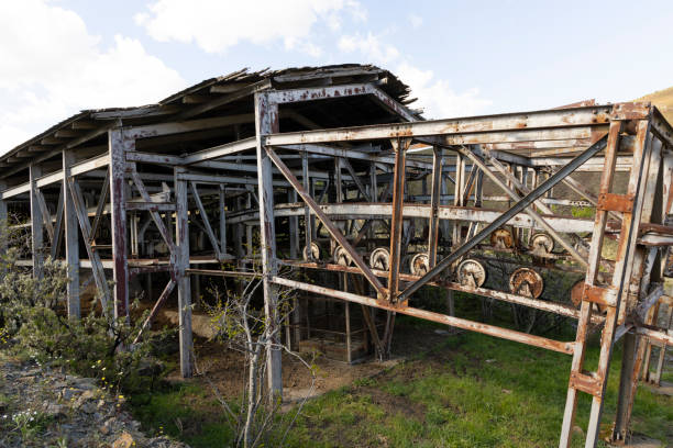 istock Abandoned steel structure with towers from industrial coal mining cableway in mountains of Asturias Spain in Tormaleo 2151929814