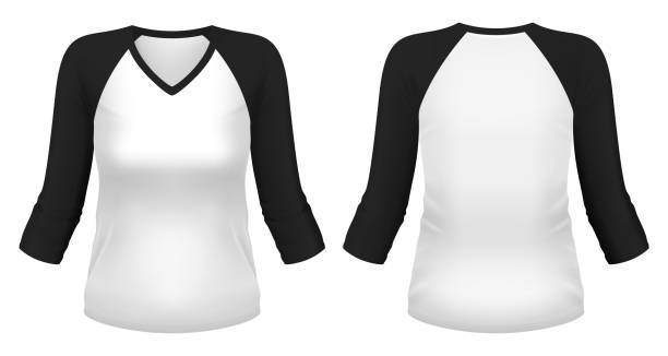 istock V-neck 3 4 sleeve raglan t-shirt template. Front and back views. Vector illustration. 2151931714
