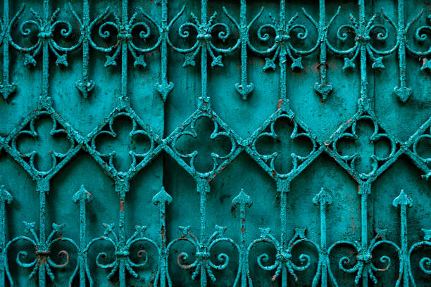 istock Ancient turquoise rusty forged fence decoration,  vintage decoration 2151938508