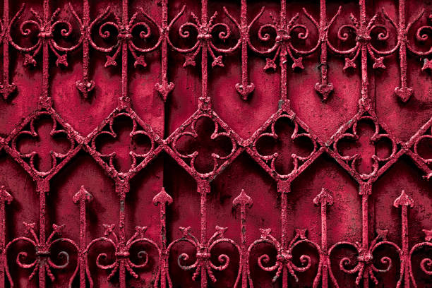 Ancient  red rusty forged fence decoration,  vintage decoration for design purpose