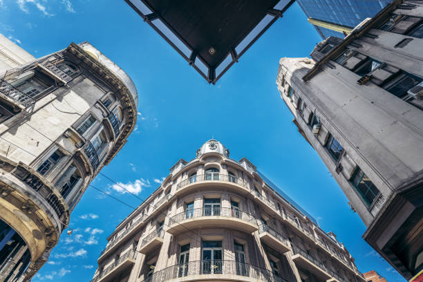 facades in the financial district in Buenos Aires against blue sky