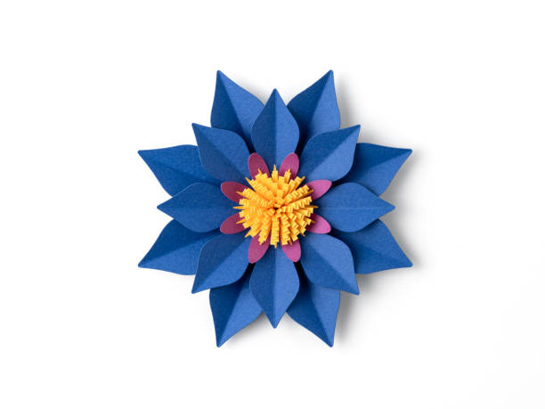 istock Handmade blue paper flower on white background 2151941515