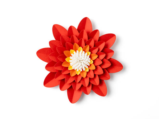 Handmade orange paper flower on white background