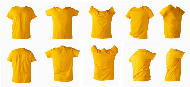 yellow t-shirt isolated on a white background. summer cotton short sleeve t-shirt.a set of ten clothing objects