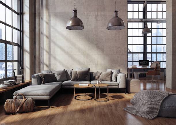 istock Modern loft living room with raw concrete walls 2151944857