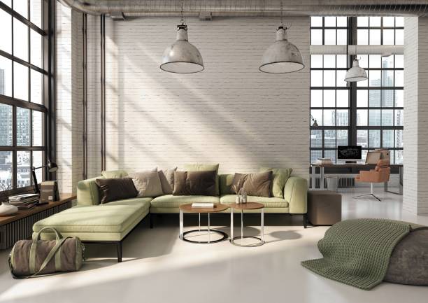 istock Modern loft living room with white brick walls 2151944931