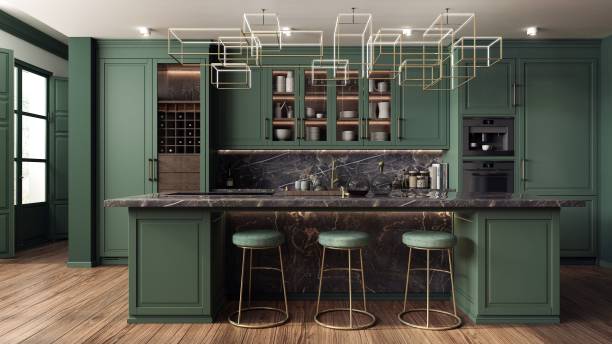 istock Green kitchen designed as a combination of classic modern and glamour styles. 2151945980