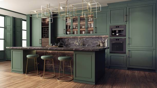istock Green kitchen designed as a combination of classic modern and glamour styles. 2151945990