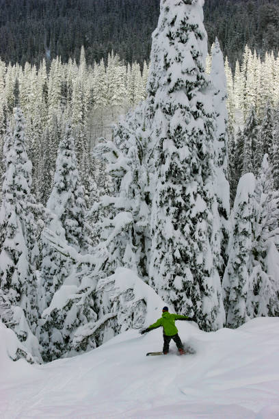 Pair of skis sitting upright in a snow bank at the top of a chairlift  next to a wooden ski-run sign. Taken at Sun Peaks Resort, British COlumbia, Canada.
