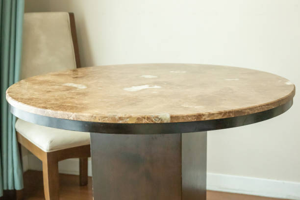 istock Round marble table interior background for mockup product display 2151960516