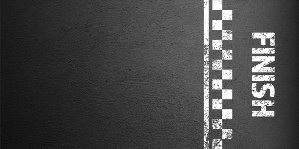 istock Asphalt road with white finish line marking, concrete highway surface, texture. Street traffic lane, road dividing strip. Pattern with grainy structure, grunge stone background. Vector illustration 2151965695