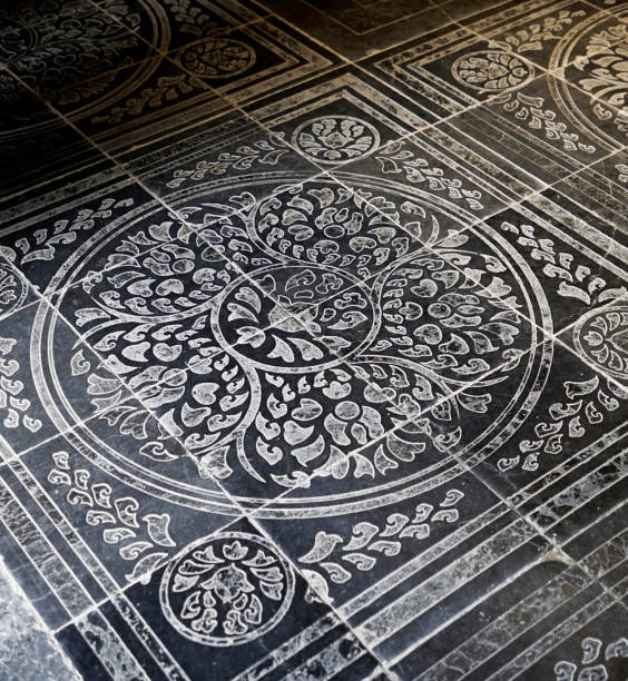 istock Black and white carving ceramic tiles with flowers pattern 2151969265