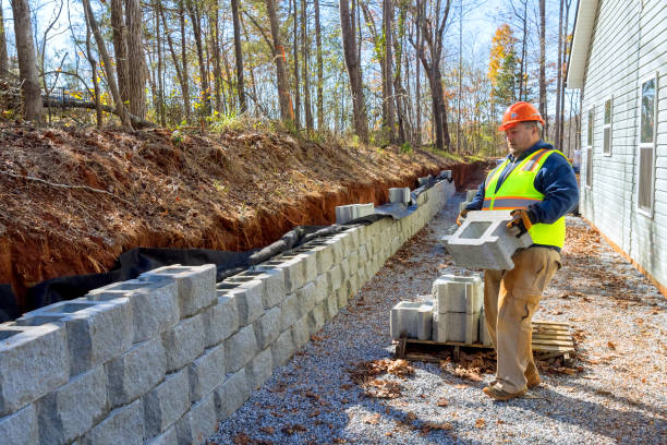 istock Contractor installed mounted concrete block retaining a walls 2151971363