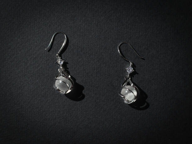 istock Beautiful silver women's earrings on a black background. 2151975604