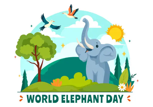 Happy World Elephant Day Vector Illustration on 12 August with Elephants Animals for Salvation Efforts and Conservation in Flat Cartoon Background Happy World Elephant Day Vector Illustration on 12 August with Elephants Animals for Salvation Efforts and Conservation in Flat Cartoon Background