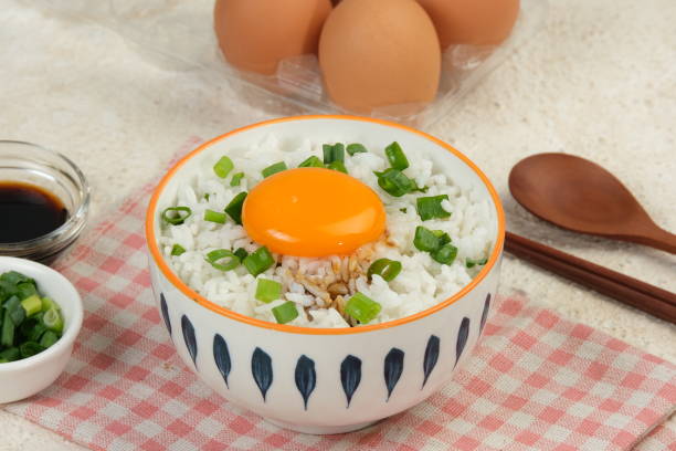 tamago kake gohan or Japanese warm rice with a raw egg