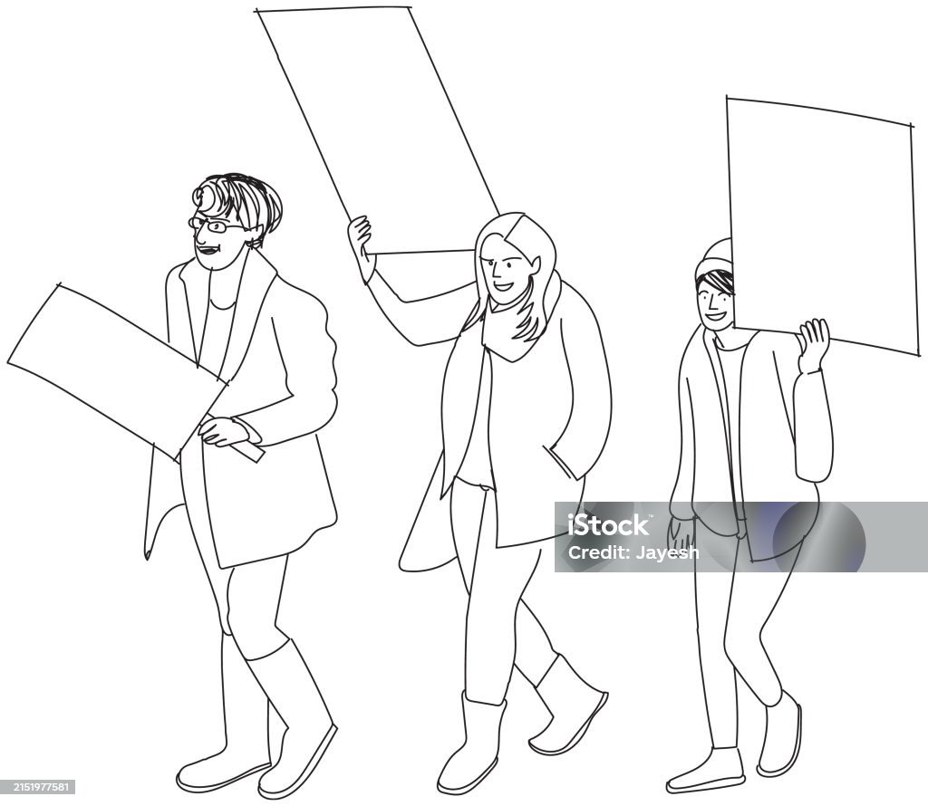 Protest Drawable Illustration Of Protestors Protesting At A Protest In A Sketch Drawing ...
