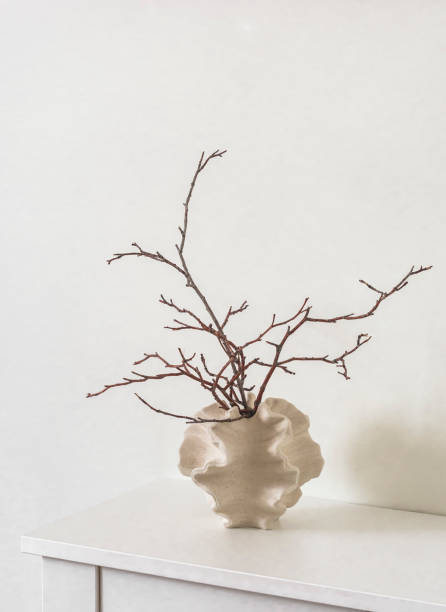 istock Minimalism style home decor - dry branches in a creative ceramic vase on a white chest of drawers 2151980094