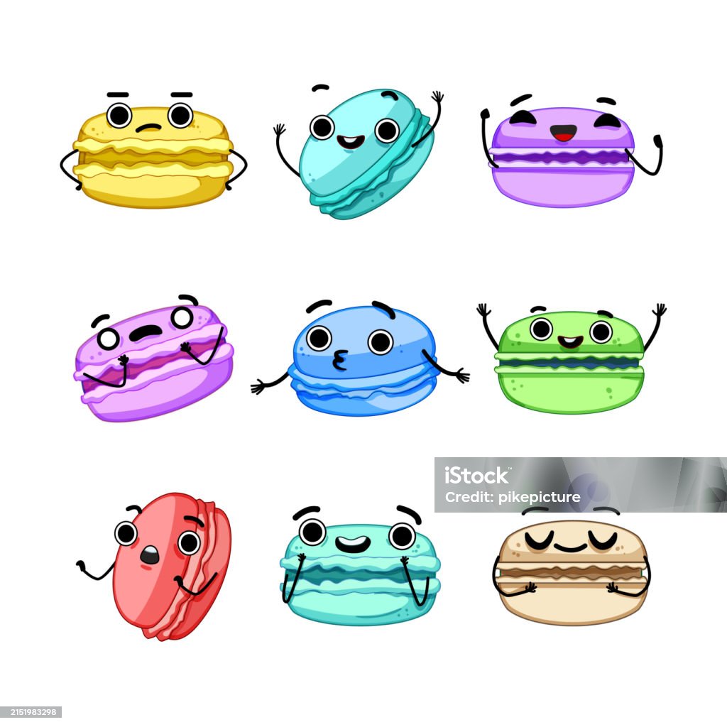 Macaron Character Macaron Character Set Cartoon Vector Illustration Stock Illustration ...