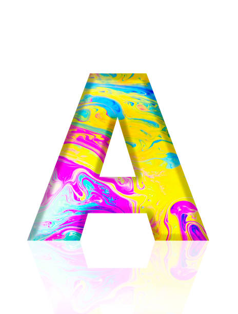 Close-up of three-dimensional rainbow alphabet letter A on white background.