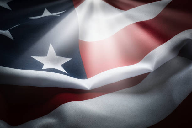 American flag in the sunlight close-up