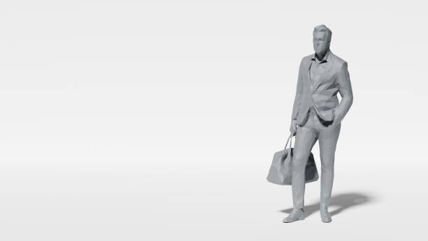 istock Stylized representation of a man posed with a bag against an endless white background. 3d render 2151991070