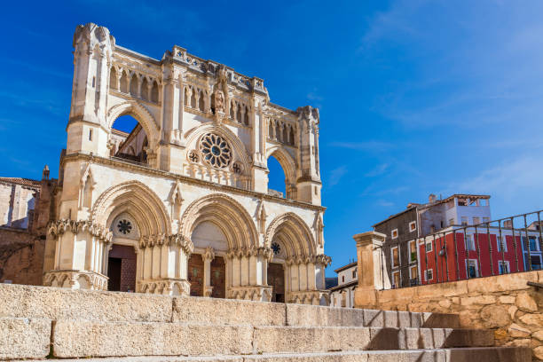 Cuenca, Spain. View of the City Cathedral, a building in Gothic Style from the 12th and 13th centuries, its facade was reconstructed in the 20th century in Neo-gothic Style.