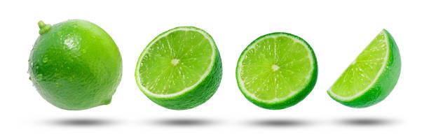 istock Flying lime has water drop with slices collection and shadow. 2151993245