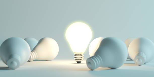 istock Illuminated light bulb standing Out in Crowd. Creative idea and inspire innovation 2151993366