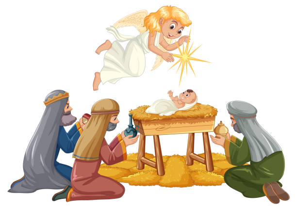 istock Illustration of a nativity scene with angel and wise men 2151994872