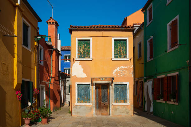 Colorful various home facades.