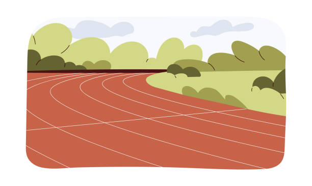 červená běžecká dráha pro atletické a různé sportovní soutěže, běžecká dráha od jedné do šesti, závodní dráha pro běžce a atlety, červená běžecká dráha na stadionu. - atletická dráha stock ilustrace