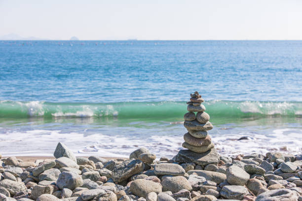 istock A stone tower found on a beach with many small, round pebbles. Mongdol Beach 2152003710