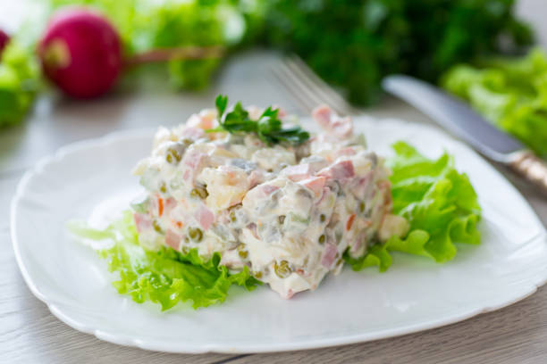 istock vegetable salad with boiled vegetables and dressed with mayonnaise 2152007422