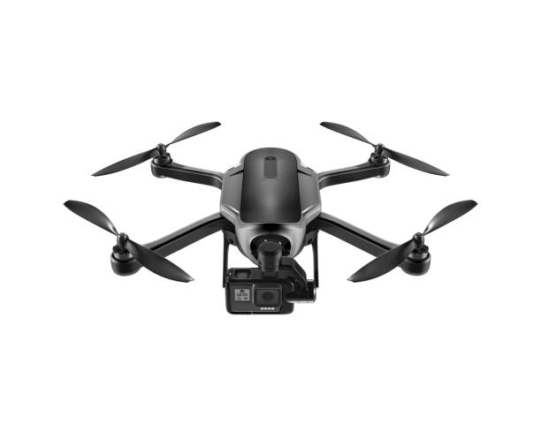 drone with camera isolated on empty white background: 3d rendering - radiografisch bestuurd vliegtuig stockfoto's en -beelden