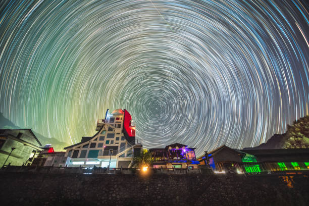 The Star Trails over the rural observatory