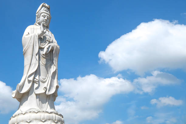 the Guan Yin statue under the blue sky