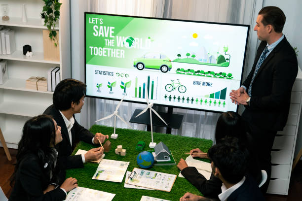 istock Businessman leader give presentation on eco-friendly implementation. Quaint 2152020865