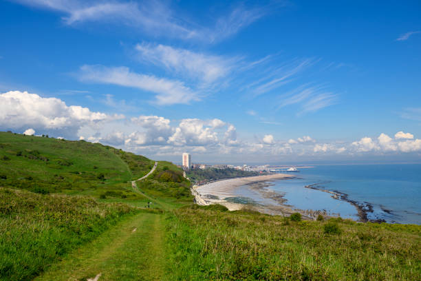 Eastbourne, Sussex, UK, seen from Beachy Head hills.