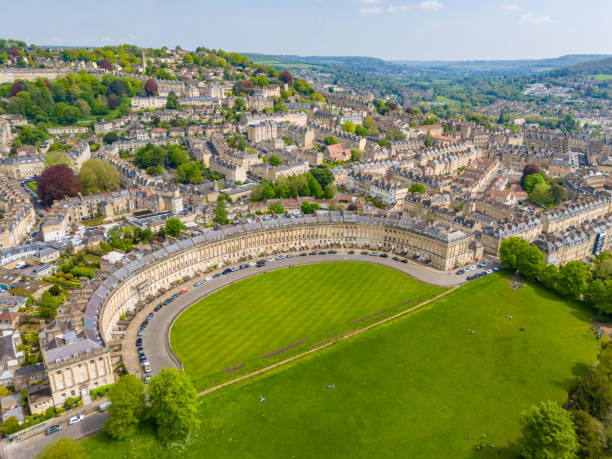 Royal Crescent and wider Bath landscape in England