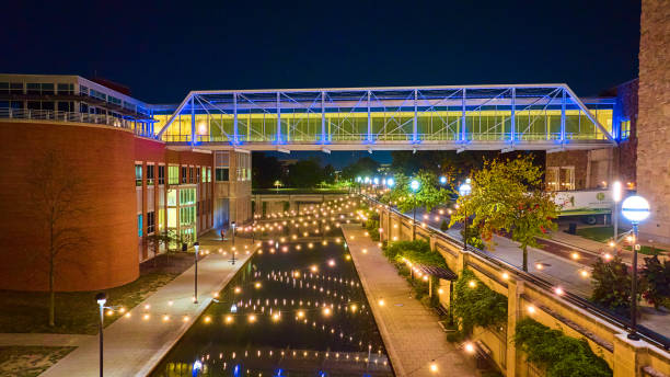 istock Aerial Modern Pedestrian Bridge and Walkway at Night, Indianapolis 2152032540