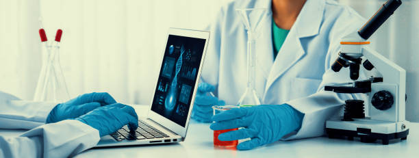 istock Innovative medical biotechnology software with lab researcher. Rigid 2152035913