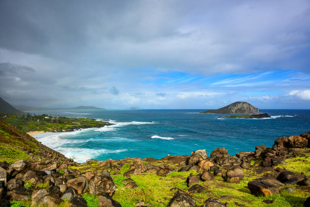 The beautiful Makapu'u Beach Park and the island Manana at the east coast of Oahu, Hawaii